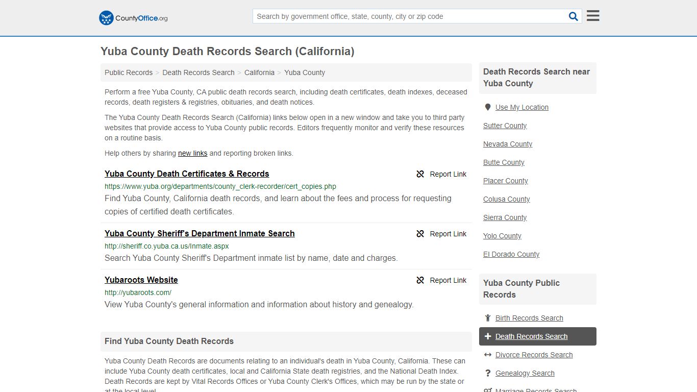 Death Records Search - Yuba County, CA (Death Certificates ...